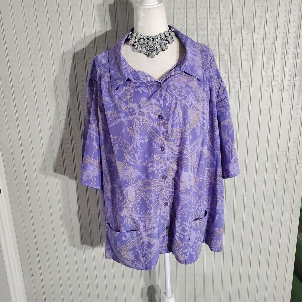 ONLY NECESSITIES BLOUSE LILAC SHORT SLEEVE POLYESTER SIZE 4X
